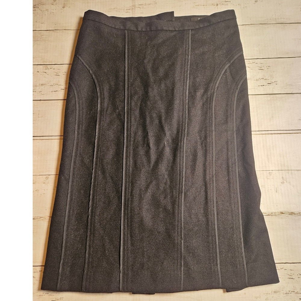 PHI Black Paneled Wool Blend Knee Length Skirt Pleated Back‎ Made in USA Size 2
